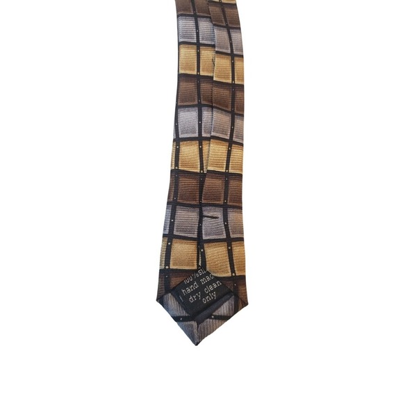 Bijoux Terner Mens Handmade Silk Neck Tie Brown Gold Silver Geometric Work Daily - Picture 7 of 12